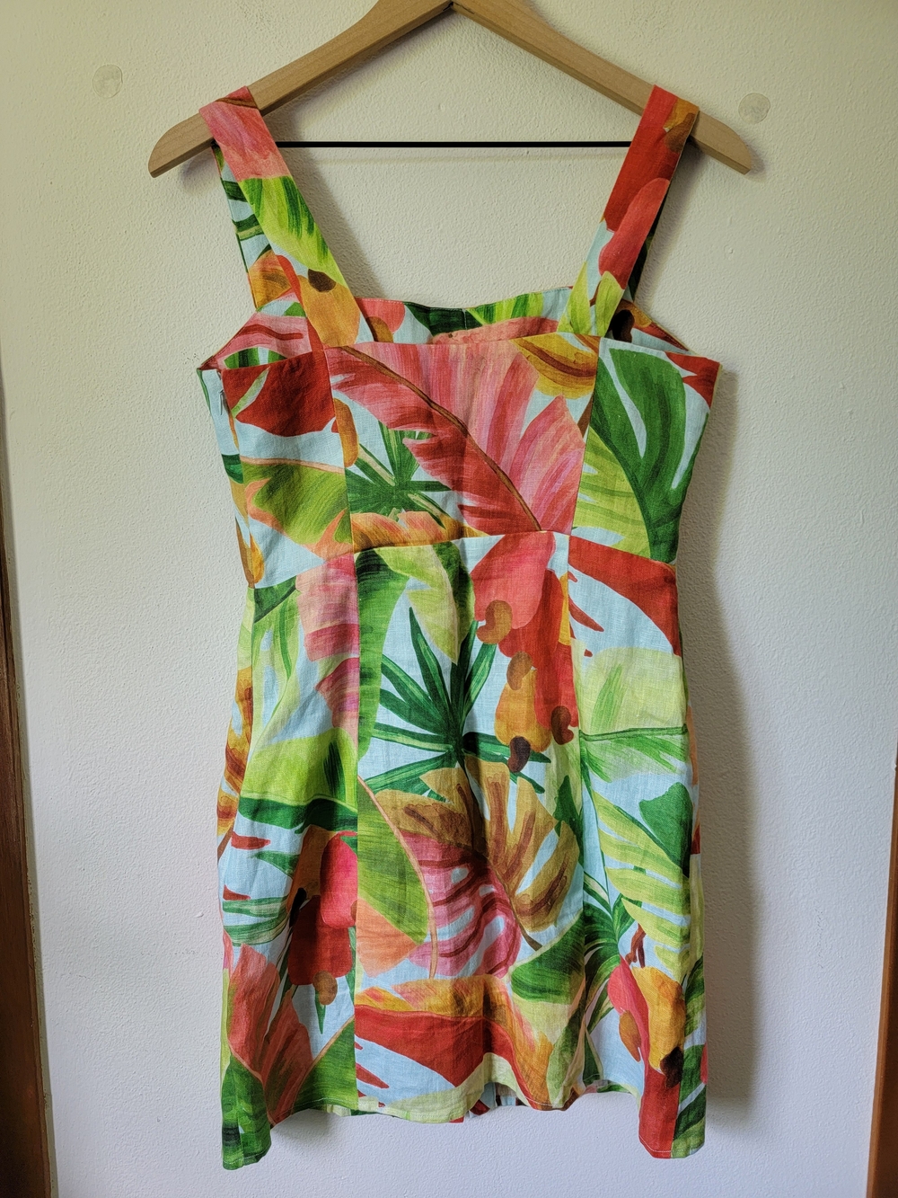 Anthropologie Farm Rio Nisa Linen Mini Dress Tropical Sz S EUC - Picture 2 of 16